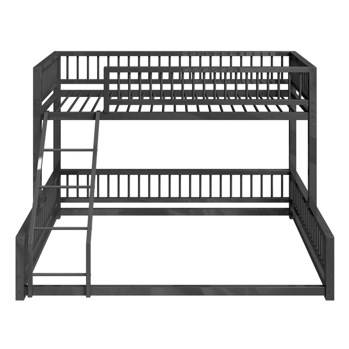 Bunk Bed Frame With Ladder And Safety Guardrails
