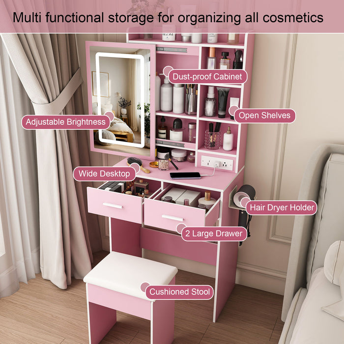 Small Makeup Vanity Desk With Adjustable LED Lights