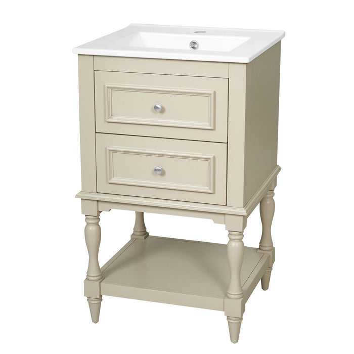 Retro Design Bathroom Vanity With Sink, 2 Drawer Storage Cabinet