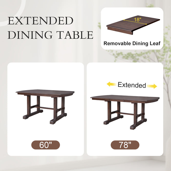 6 Piece Extendable Dining Table Set, Wood Table With Removable Leaf, 4 Upholstered Chairs And Bench - Cherry