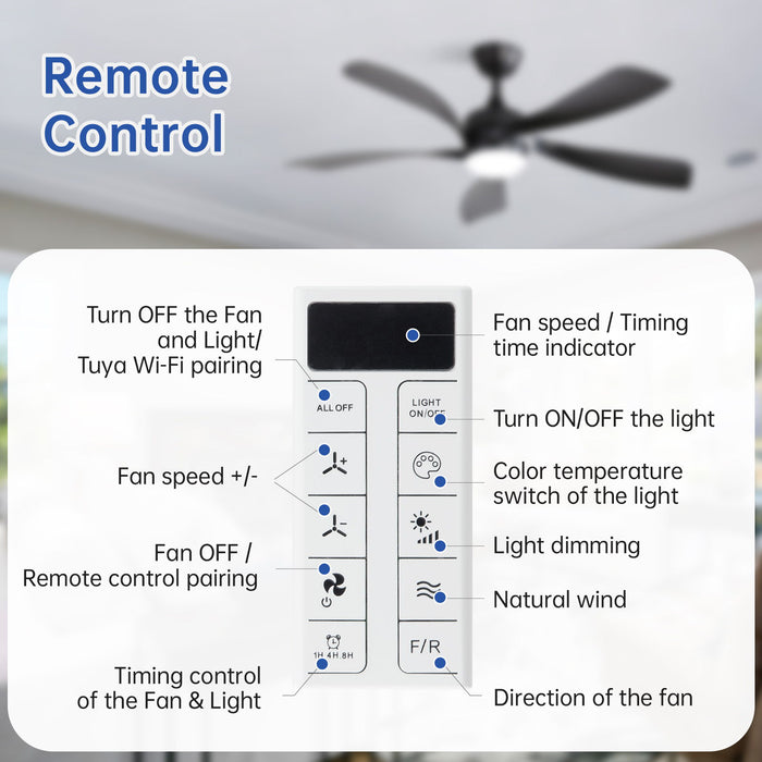 45" Ceiling Fan With DC Motor Smart App Control Quiet Reversible Operation Dimmable Lighting And Timer