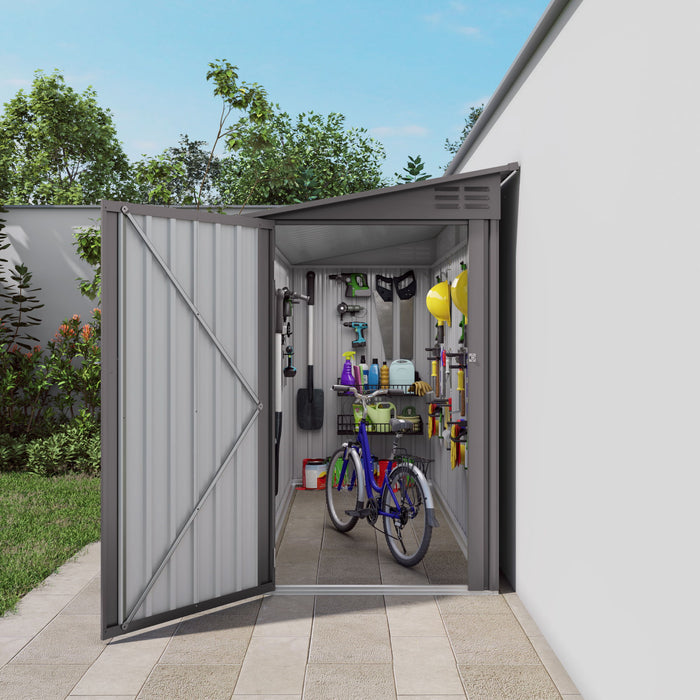 Metal Outdoor Storage Shed 4 X 9 Ft With Sloping Roof, Vents, And Side Door - Gray