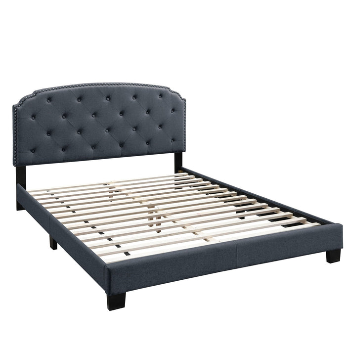 Button Tufted Bed With Nailhead Trim