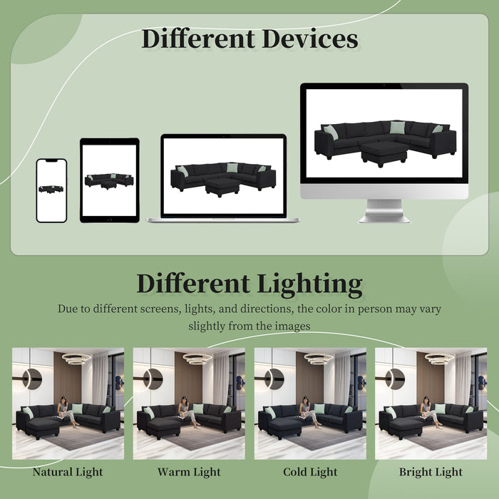 Sectional Sofa Couches Living Room Sets, 7 Seats Modular Sectional Sofa With Ottoman, L Shape Fabric Sofa Corner Couch Set With 3 Pillows