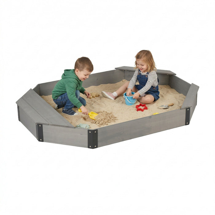Octagon Sandbox With Storage, Sandpit With Cover And Liner For Backyard