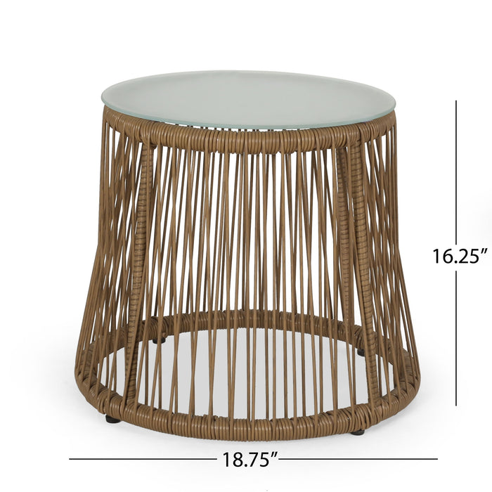 Conversation Set With Tempered Glass Table Top - Light Brown
