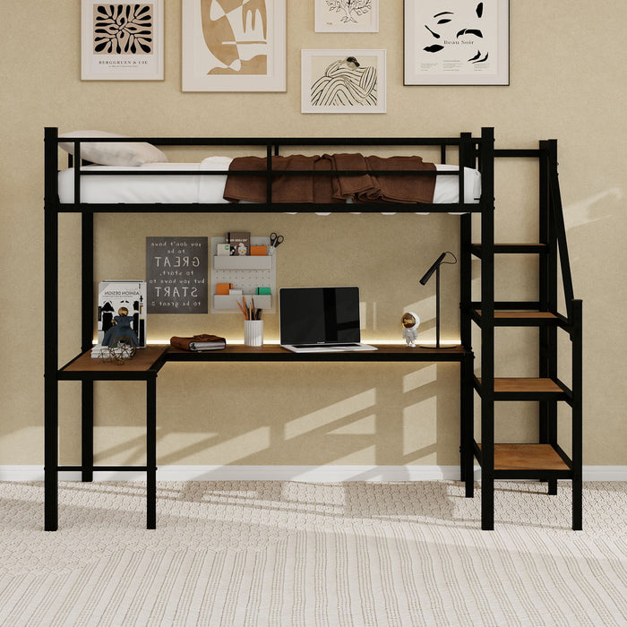 Loft Bed & L-Shaped Desk, Large Storage Space