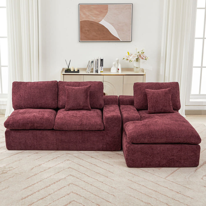Cloud Sectional Sofa With Double Layer Cushion And Side Pockets, Free-Combined