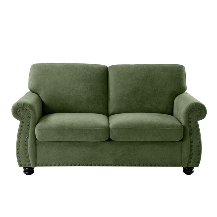 Soft Loveseat, Upholstered 2 Seater Couch, Loose Back Cushions And Turned Legs