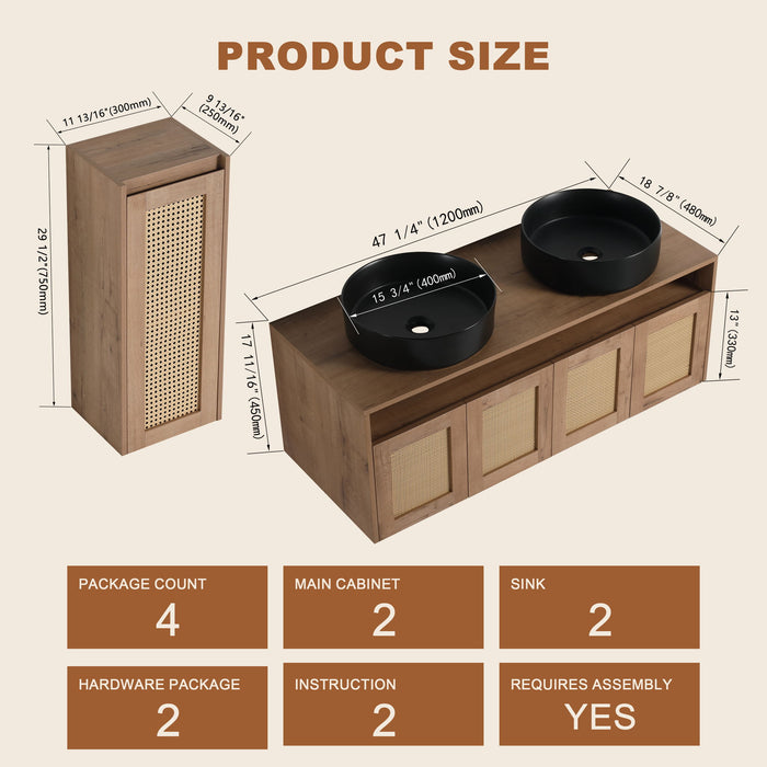 Bathroom Vanity With Art Sink And Side Cabinet, Float Mounting Design