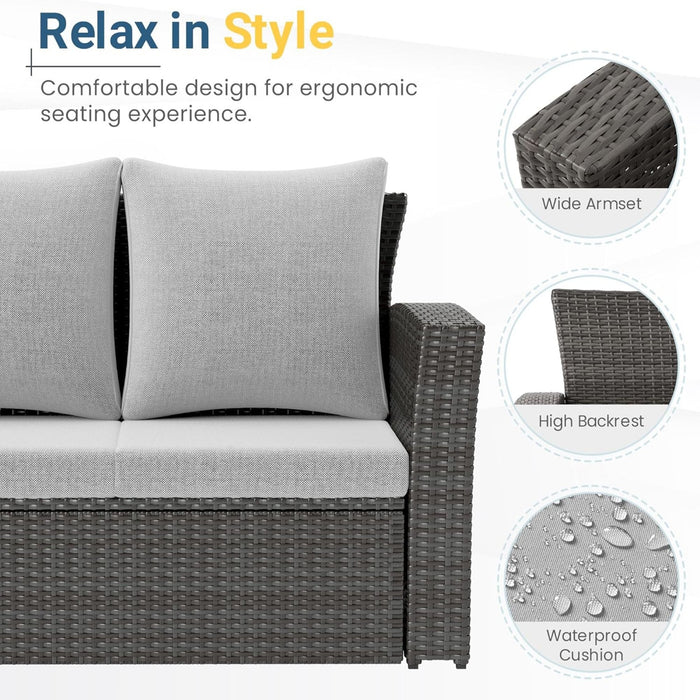 All-Weather Wicker 3 Seat Patio Sofa With Thick Cushions