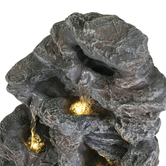 Concrete Rock Waterfall Fountain With LED Lights, Outdoor Garden Decor