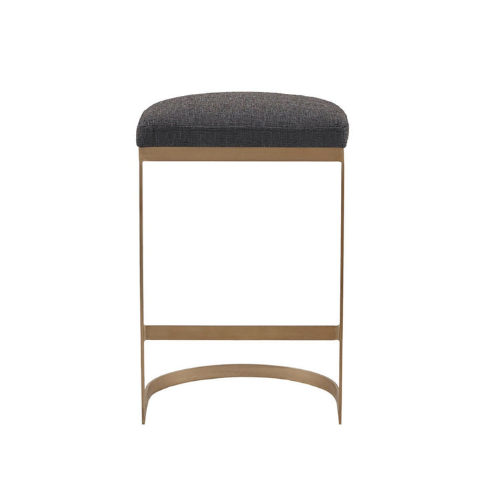 Counter Stool With Upholstered Seat, Metal Base - Charcoal / Antique Gold