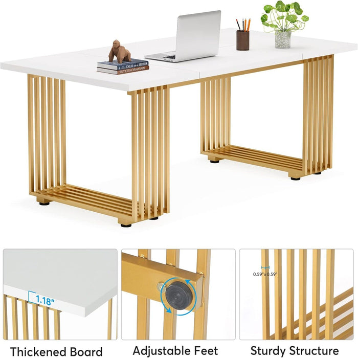 Office Executive Desk For Home Office - White / Gold