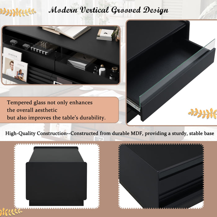 Modern Rectangle Coffee Table With 4 Drawers And 2 Display Shelves