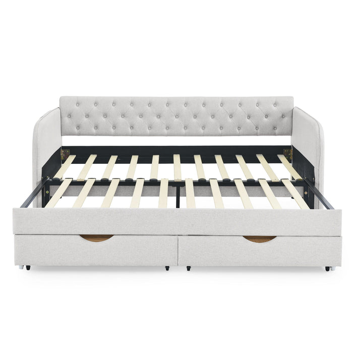 Daybed With Trundle And Storage Drawers, Flat Arms With Pocket