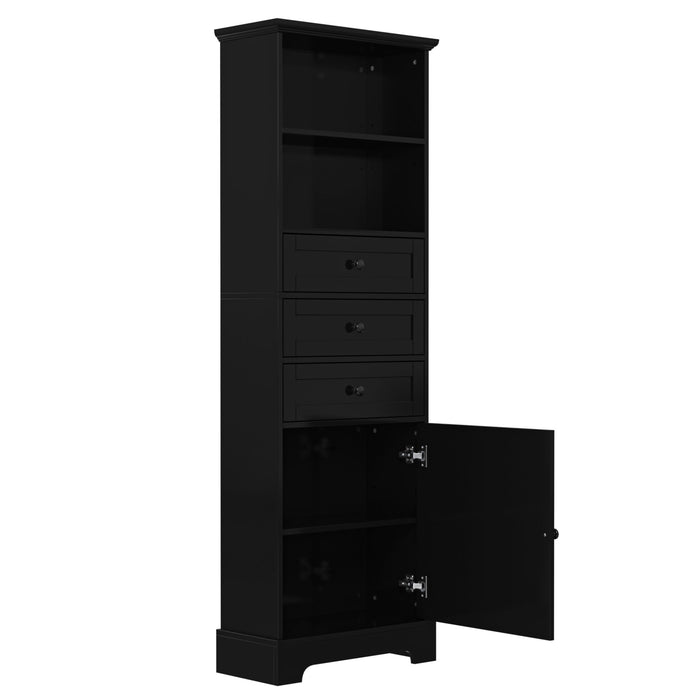 Tall Storage Cabinet With 3 Drawers And Adjustable Shelves For Bathroom