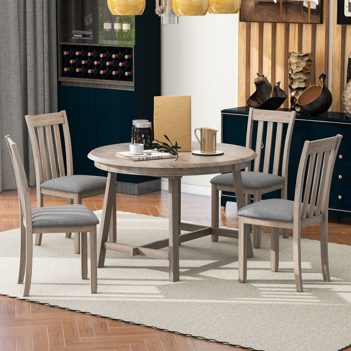 5 Piece Wood Dining Table Set With Extendable Round Table And 4 Chairs