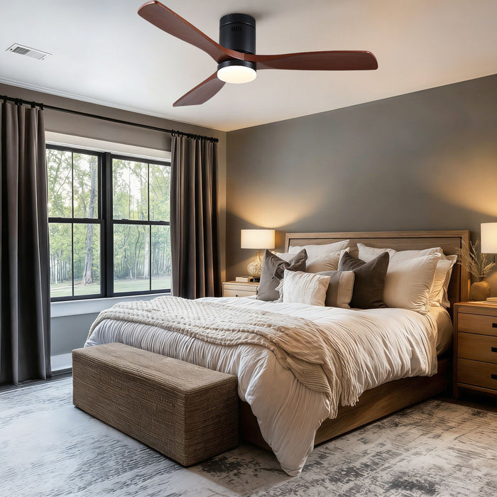 Low Profile Flush Mount Intergrated LED Ceiling Fan With Light And Silent Reversible Motor