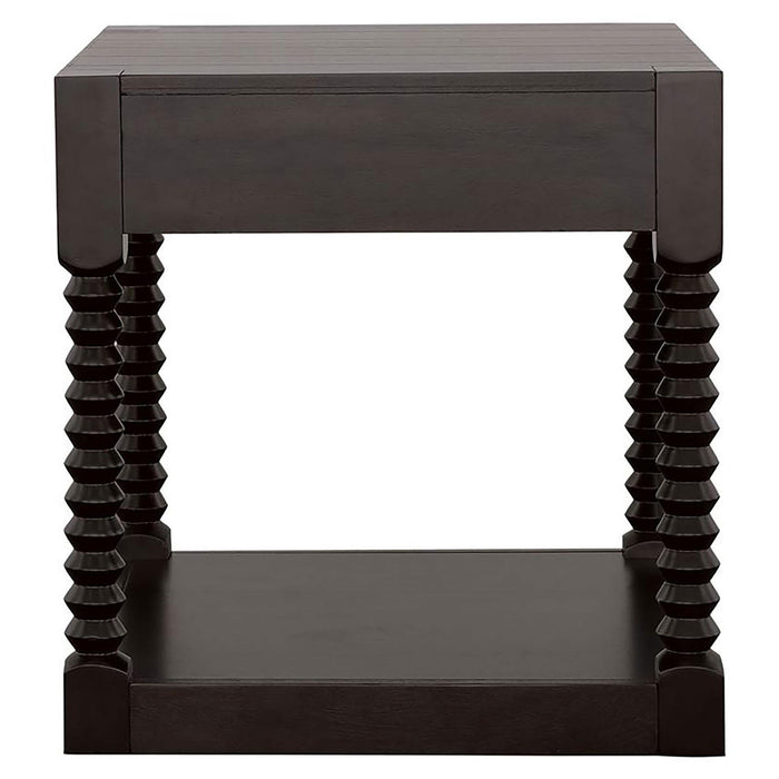 Coffee 1 Drawer End Table With Spindle Legs - Brown