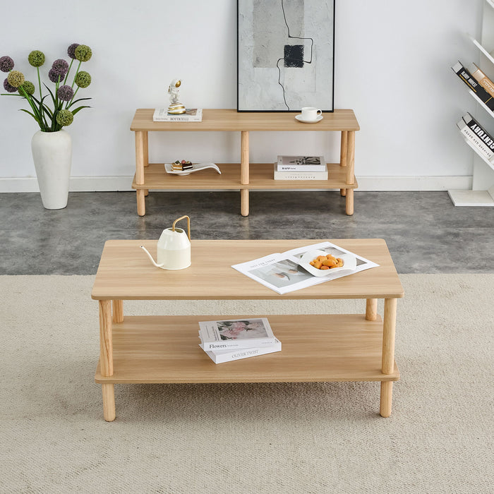 Modern 2 Tier Coffee Table With Open Storage Shelf For Living Room