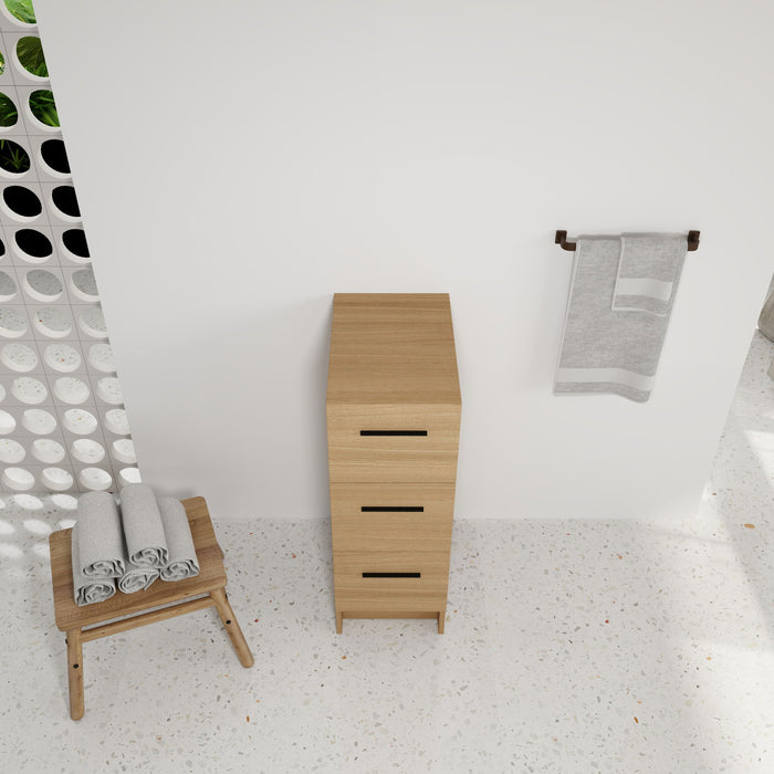 Slim Freestanding Bathroom Storage Cabinet, 3 Drawers - Light Oak