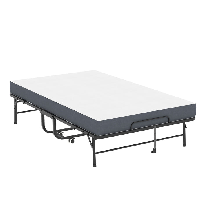 Twin Wide Folding Bed For Tall People, Extra Long & Wide Rollaway With Memory Foam, Heavy-Duty - Black