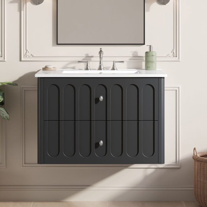 Floating Bathroom Vanity With Oval Knobs & Round Edge, Soft Close Drawer Slides