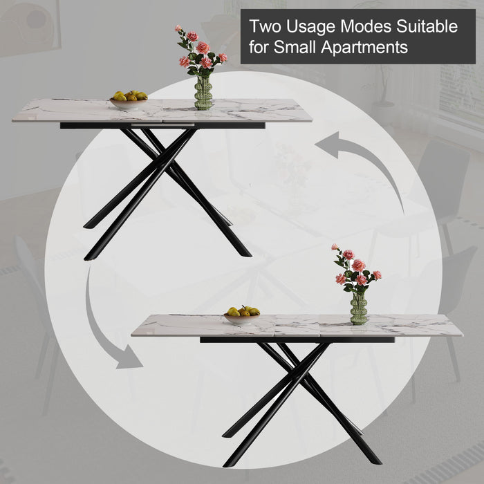 Modern Expandable Dining Table With Retractable Leaf With Chairs