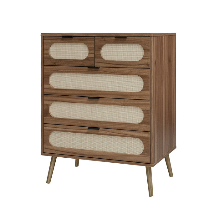 Modern 5 Drawer Accent Storage Cabinet For Living Room, Bedroom, Dining Room, Or Study - Walnut