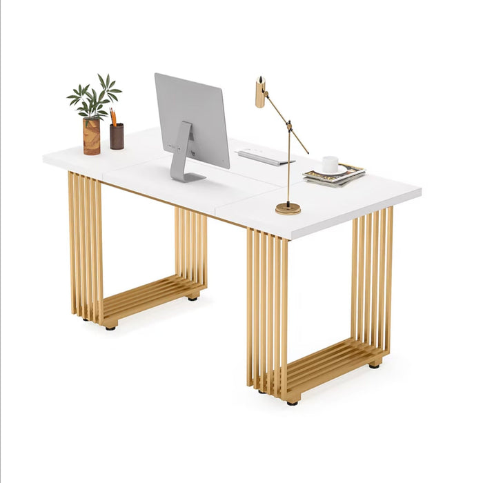 Office Executive Desk For Home Office - White / Gold