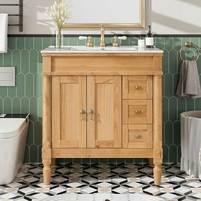 Modern Bathroom Vanity With Ceramic Sink, Soft Close Doors, Adjustable Shelves