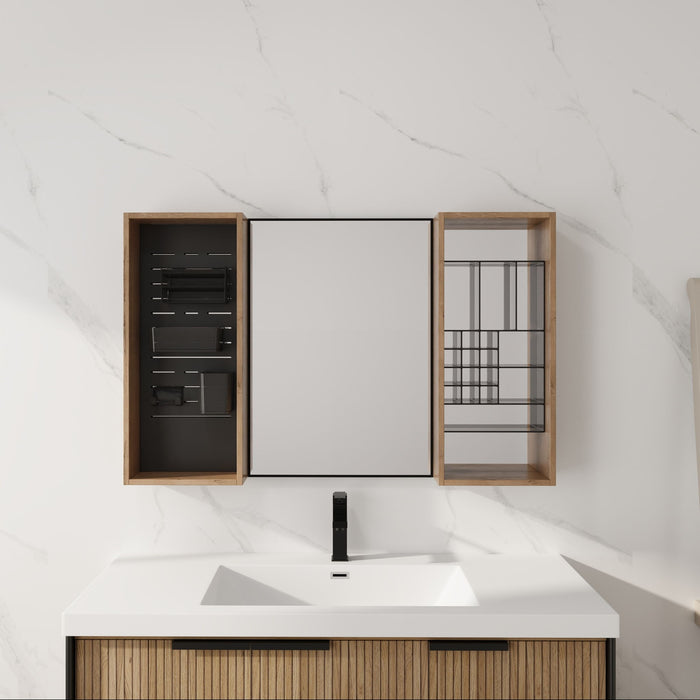 43.5" Mirror Cabinet With Storage, Wall Mounted Medicine Cabinet Frame With Shelves - Imitative Oak