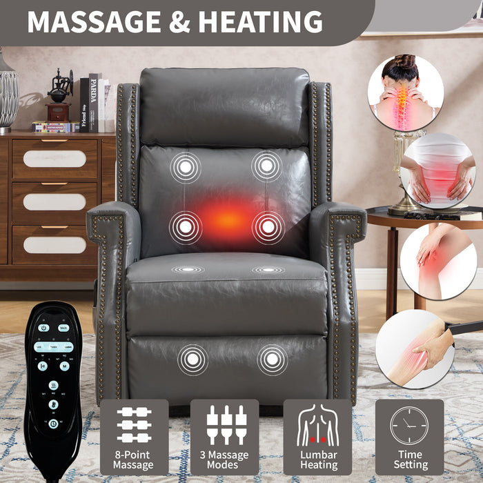 Manual Recliner Chair With Heavy Duty Motion Mechanism, 8 Vibrating Nodes And 3 Massage Modes For Living Room
