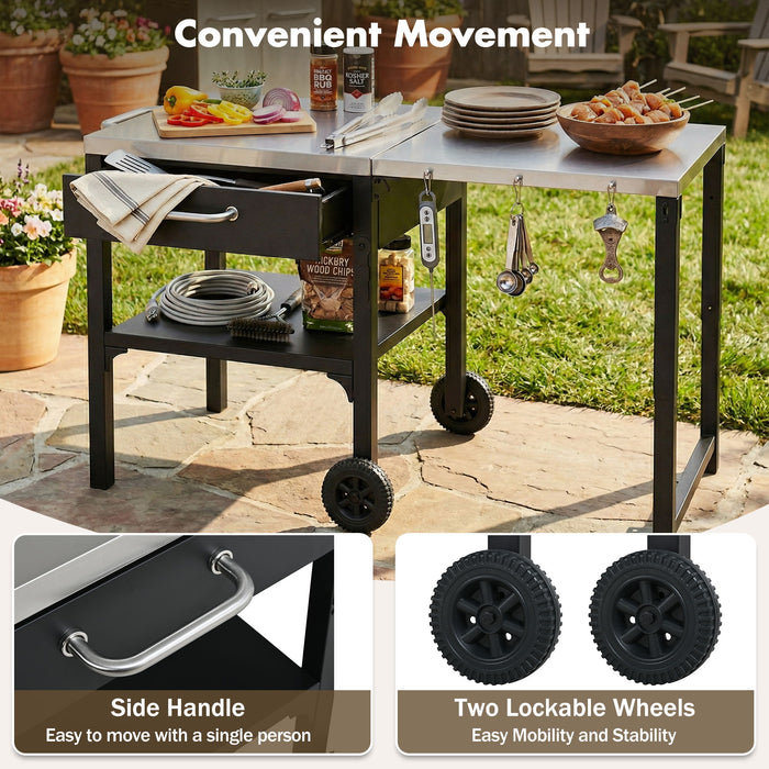 Foldable Outdoor Kitchen Cart With Storage For Patio