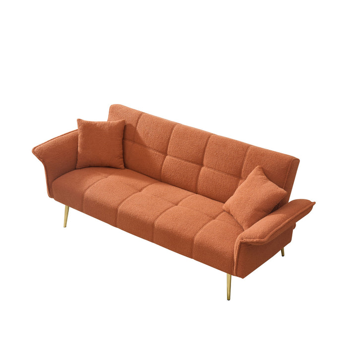 Convertible Double Futon Sofa Bed With Folding Armrests For Living Rooms