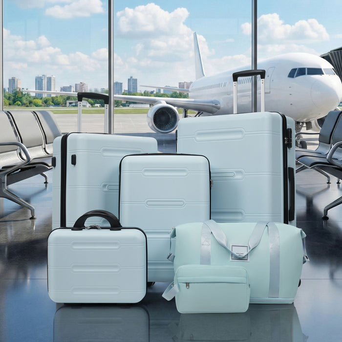 6 Piece Lightweight Hardshell Luggage Set With Double Spinner Wheels, Password Lock
