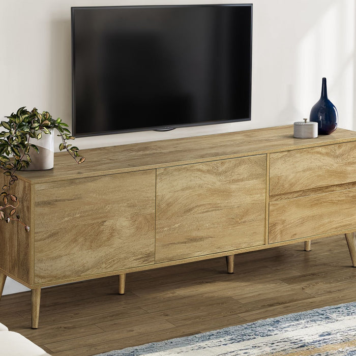 TV Stand Console With Storage Drawers And Cabinets - Walnut