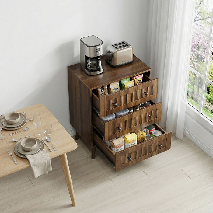 3 Drawer Dresser, Storage Cabinet With Vertical Grooves For Bedroom - Walnut