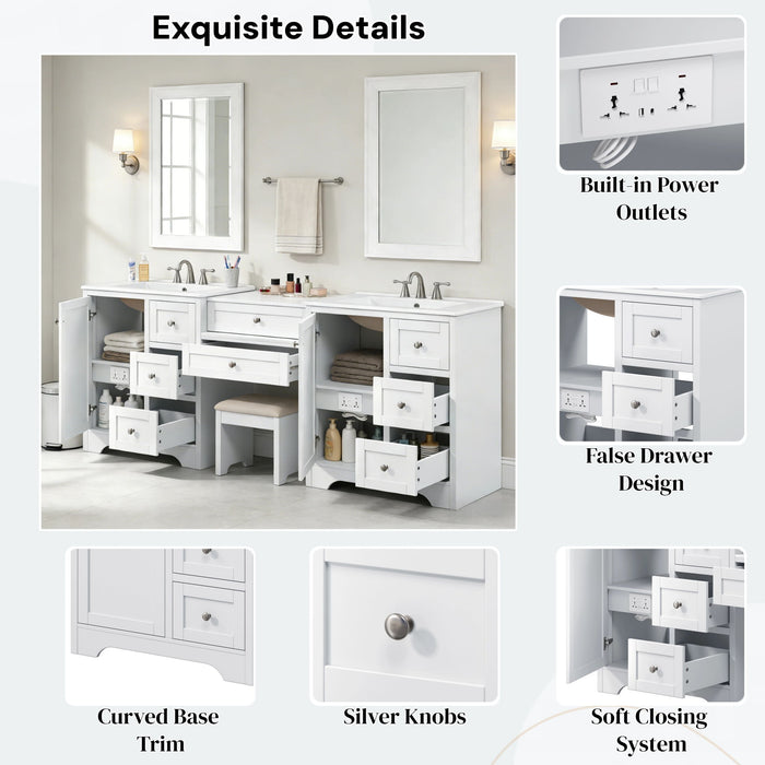Double Sink Bathroom Vanity With Countertop, 2 Ceramic Sinks, 6 Drawers, Soft Close Design