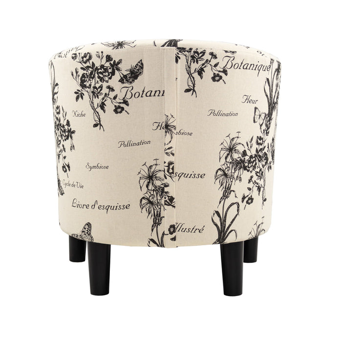 Accent Chair With Matching Ottoman Upholstered Round Backrest, Seating Set - Off White / White