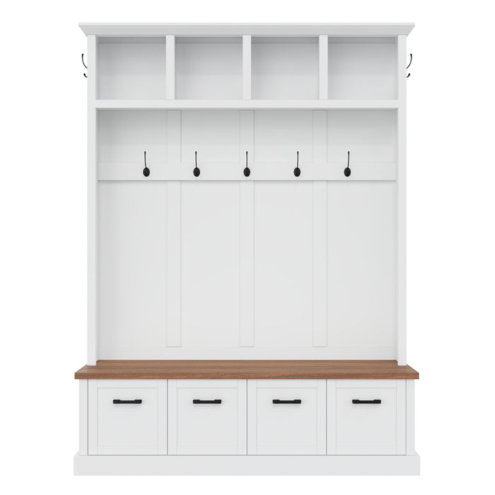 Hall Tree With Storage Bench Mudroom Coat Rack With 6 Hooks