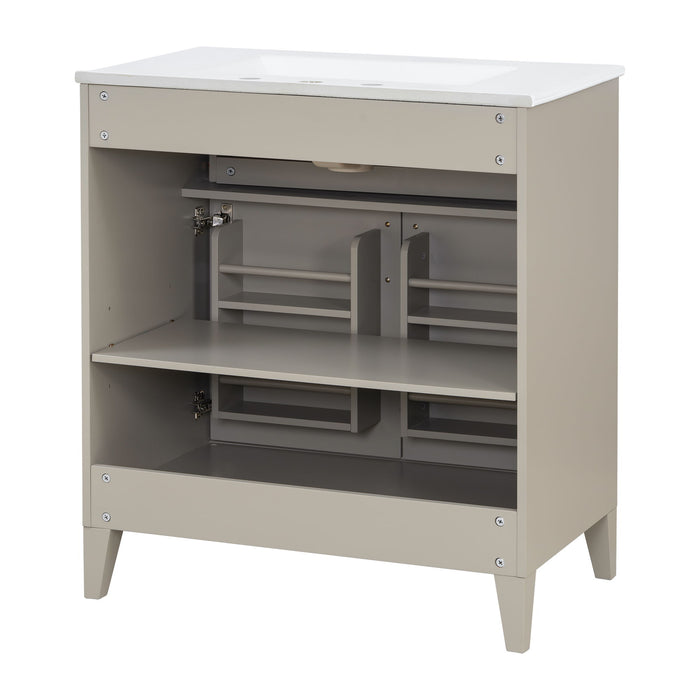 30" Bathroom Vanity With Sink Top, Soft Close Double Doors & Tip Out Drawer, Adjustable Interior Shelf, Door Mounted Organizers - Beige