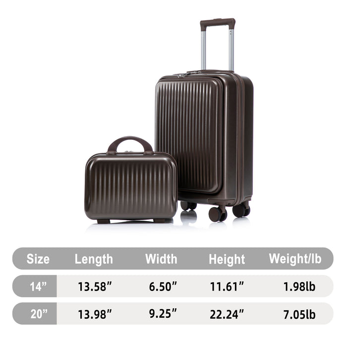 Luggage Set With Cosmetic Case, Combination Lock, Front Opening Design