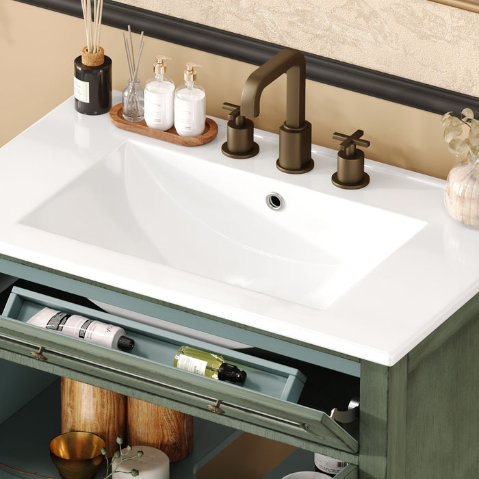 Bathroom Vanity With Rectangle Sink, Tip Out Tray - Antique Blue Green