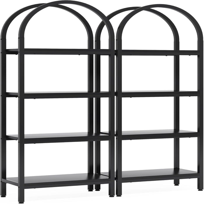 Tall 4 Tier Arched Open Bookshelf Storage Rack - Black