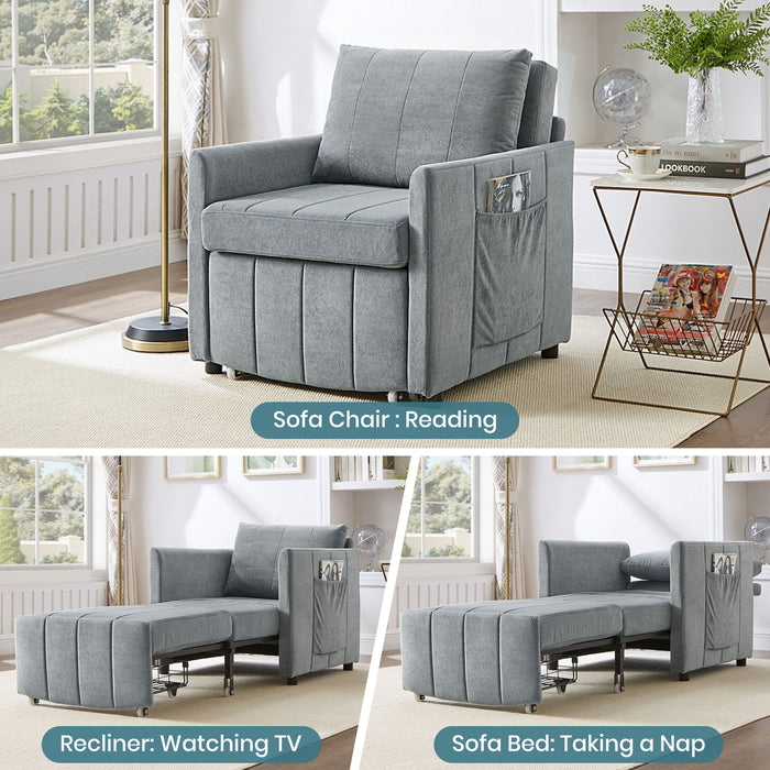 Upholstered Convertible Sleeper Sofa With 5 Position Backrest, Side Pockets, Storage
