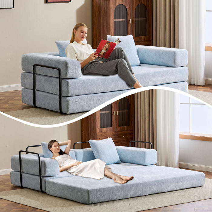 Convertible Floor Sofa Bed With Pillow Back Support Armrest
