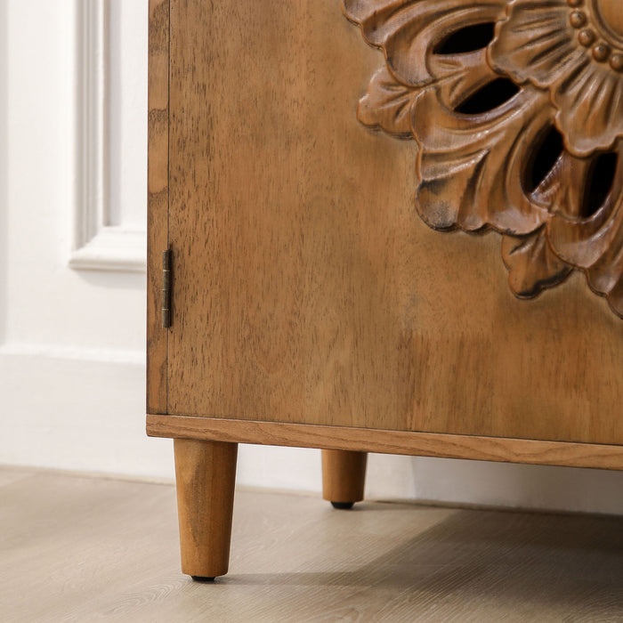 2 Door Accent Storage Cabinet With Floral Design, Sideboard For Living Room - Dark Brown