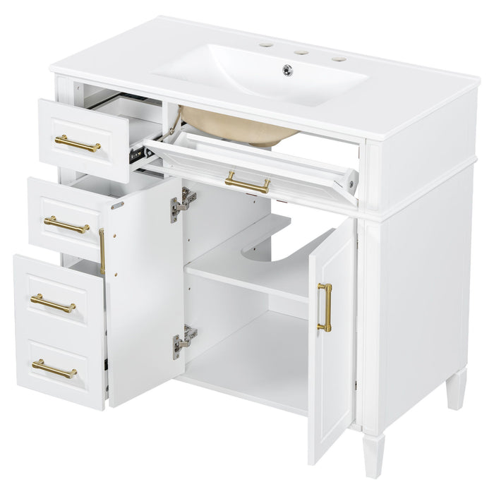Bathroom Vanity With Sink, 4 Drawers, 2 Doors